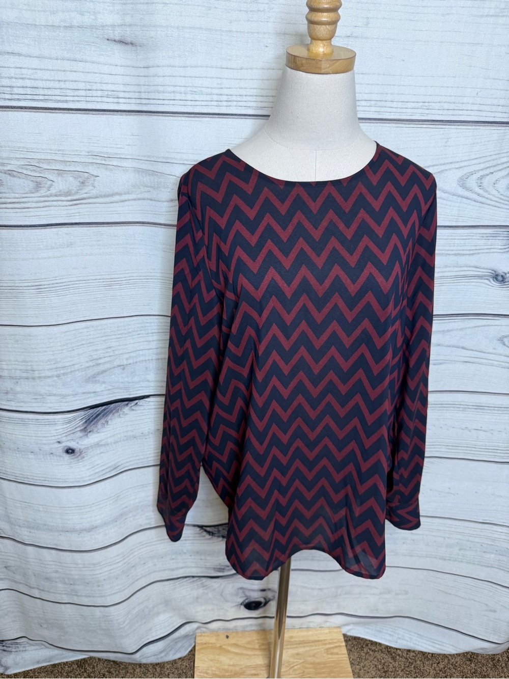 The Limited Burgundy and Black Chevron Long Sleeve Blouse